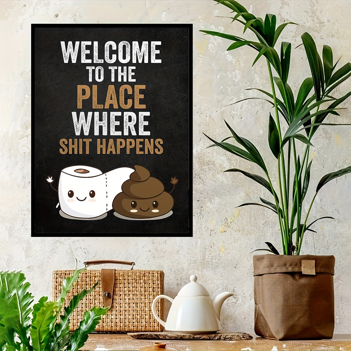 1pc Humorous Frameless Bathroom Canvas Art Print, 30.48x40.64 cm