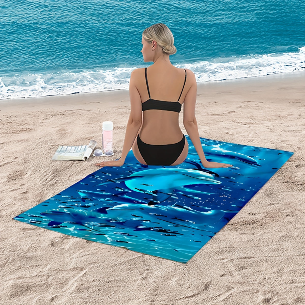 Extra-Large Microfiber Beach Towel with Vibrant Dolphin & Fish Design