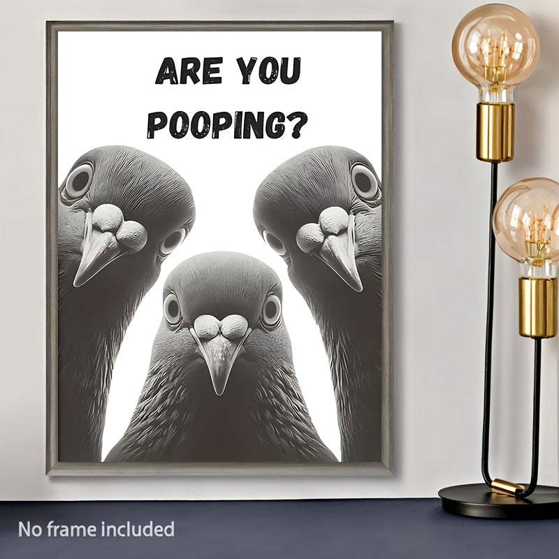 Funny Pigeon Bathroom Canvas Print Poster