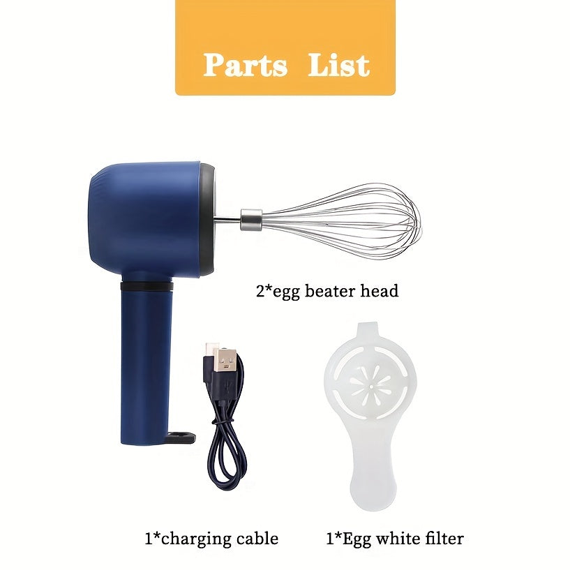 USB Rechargeable Cordless Electric Hand Mixer with Dual Whisk Heads