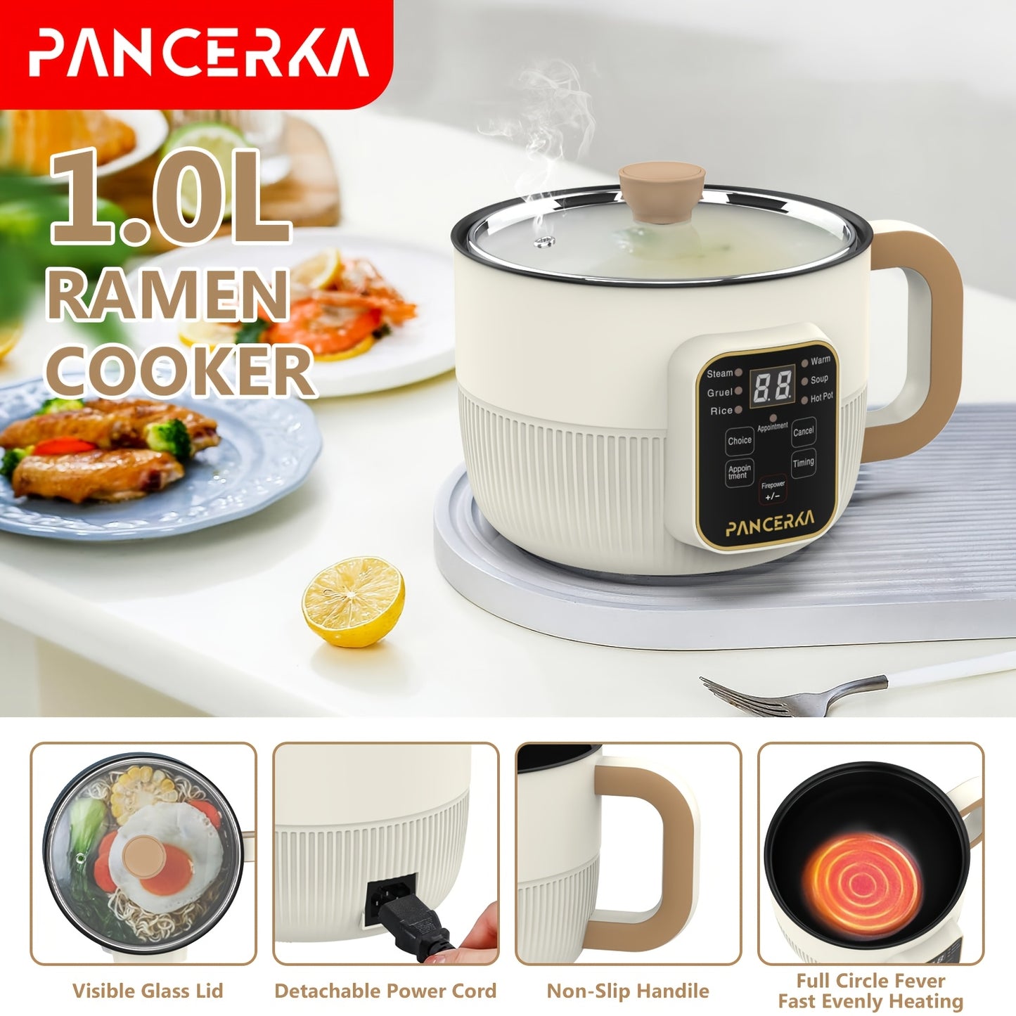 1.0L Multifunctional Non-Stick Steamer with Intelligent Mechanical Buttons