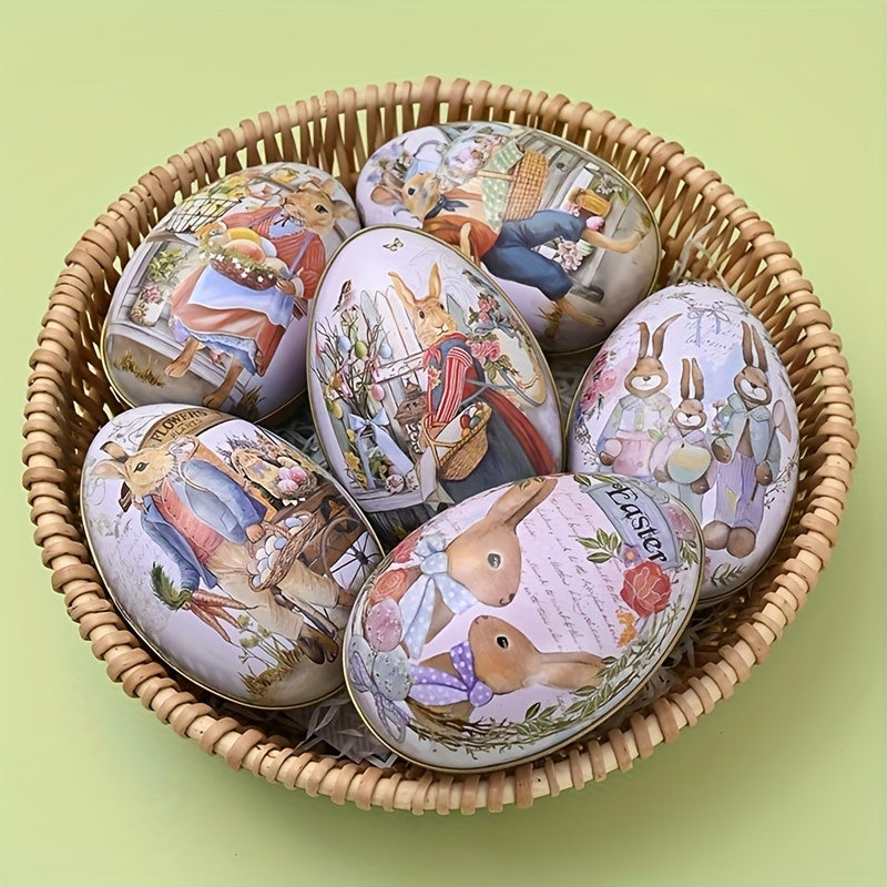6pcs,Easter Egg Design Candy Boxes,Easter Egg Bunny Pattern Iron Gift Boxes,Happy Easter Decoration For Home,Easter Party Supplies,Easter Party Gift Boxes