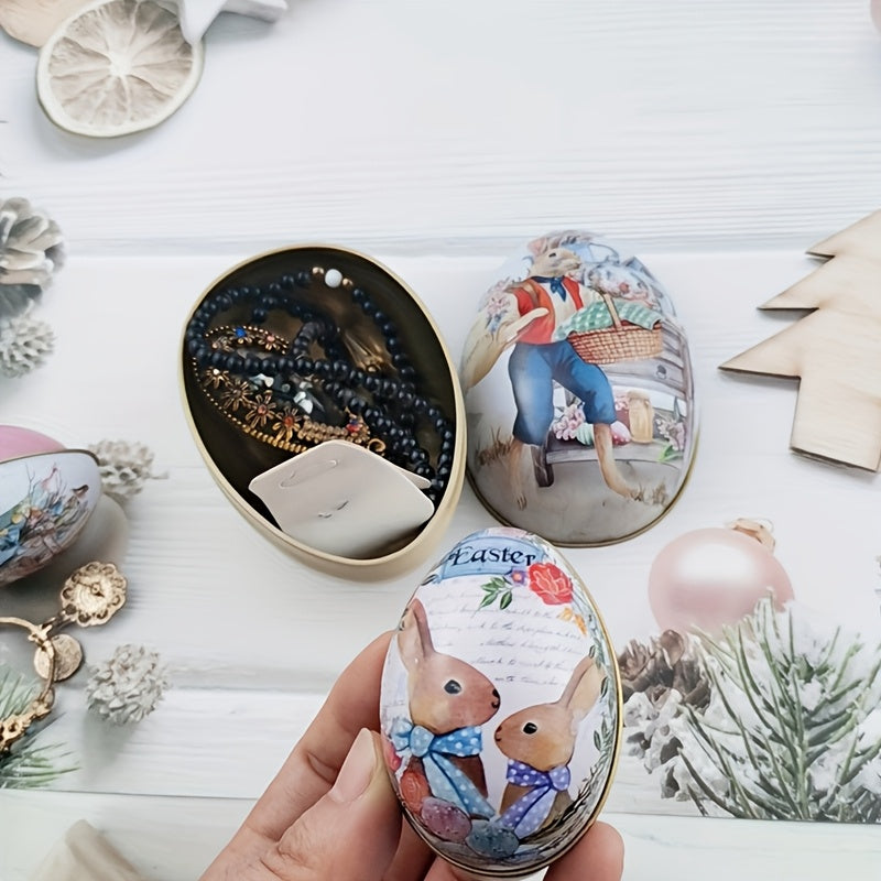6pcs,Easter Egg Design Candy Boxes,Easter Egg Bunny Pattern Iron Gift Boxes,Happy Easter Decoration For Home,Easter Party Supplies,Easter Party Gift Boxes