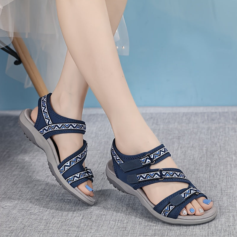 Women's Sporty Flat Sandals with Hook-and-Loop Fastener