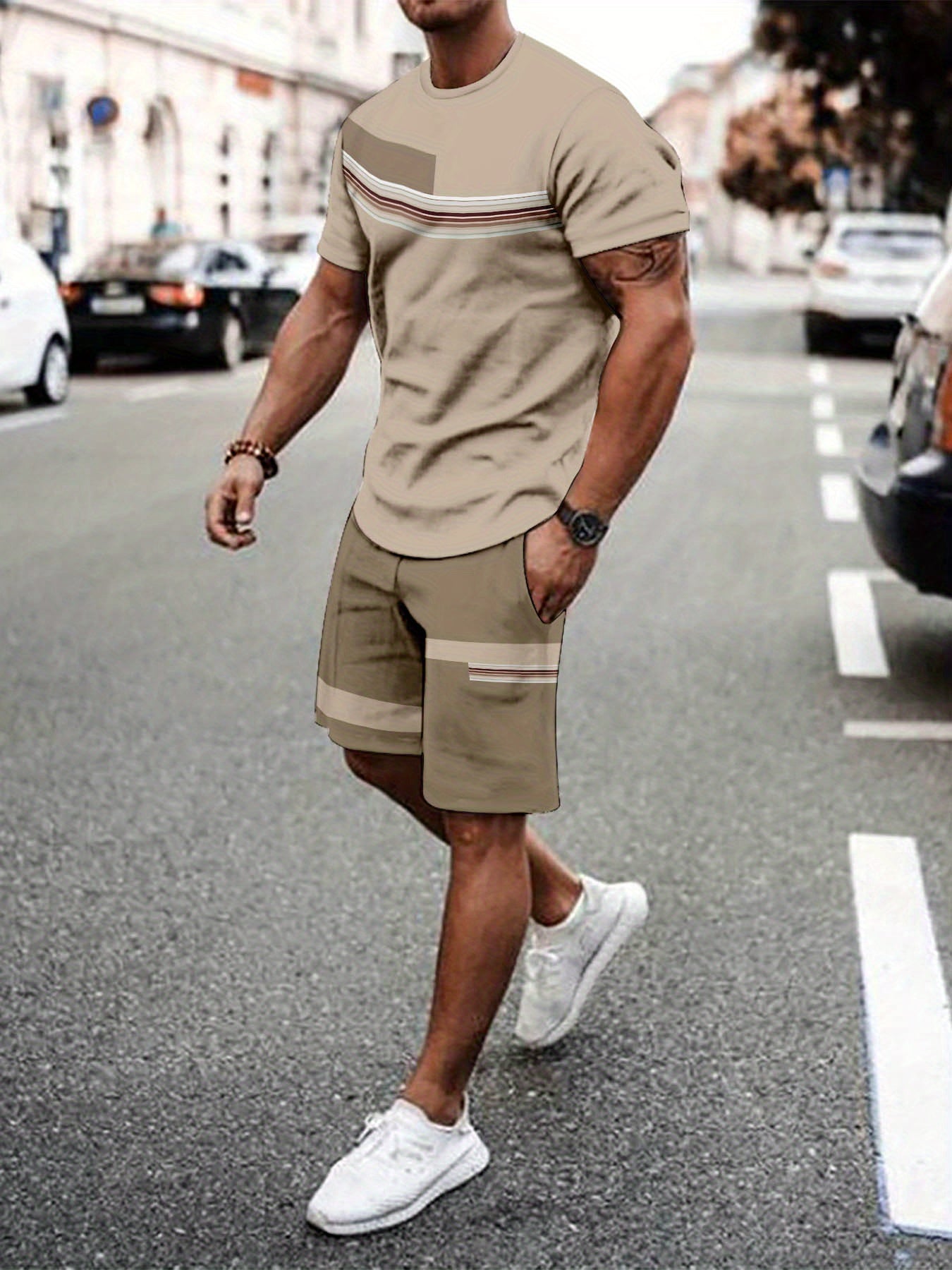 Men'S Breathable Outdoor Casual T-Shirt And Shorts Set