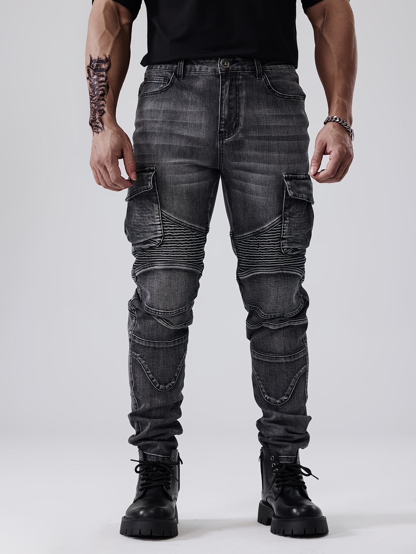 Men's Slim Fit Stretch Jeans with Multi-Pocket Design