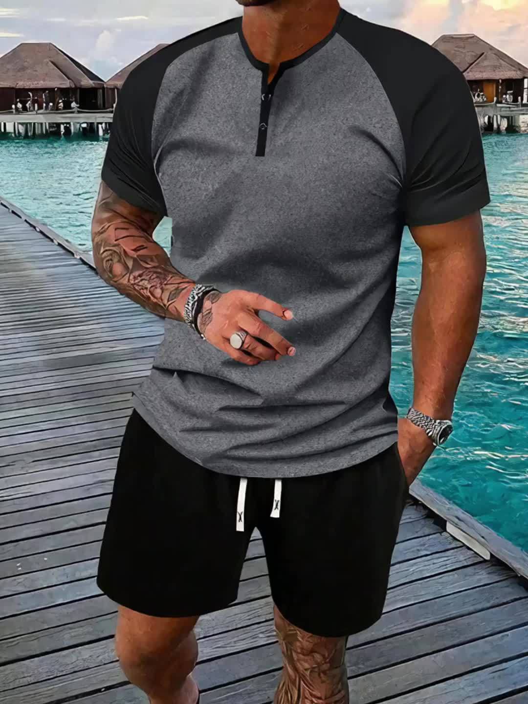2-piece Men's Casual Summer Vacation Outfit Set