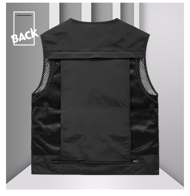 Men's Trendy Zip Up V Neck Vest With Zipper Multi-Pocket
