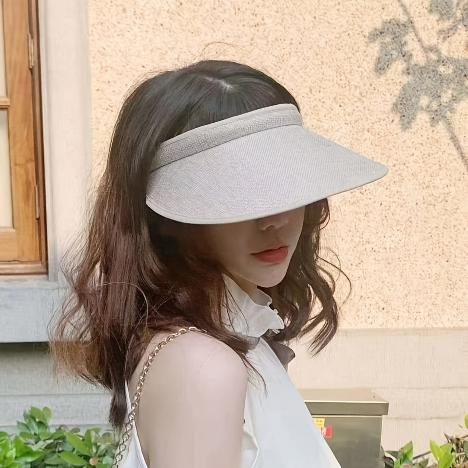 Solid Color Casual Visor Hat Wide Brim UV Protection