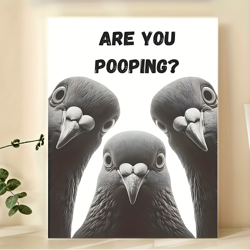 Funny Pigeon Bathroom Canvas Print Poster