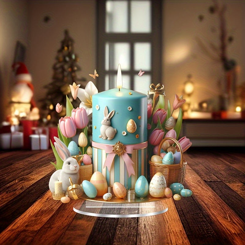 1pc, 2D Flat Bohemian Style Easter Candle with Egg Pattern Decoration
