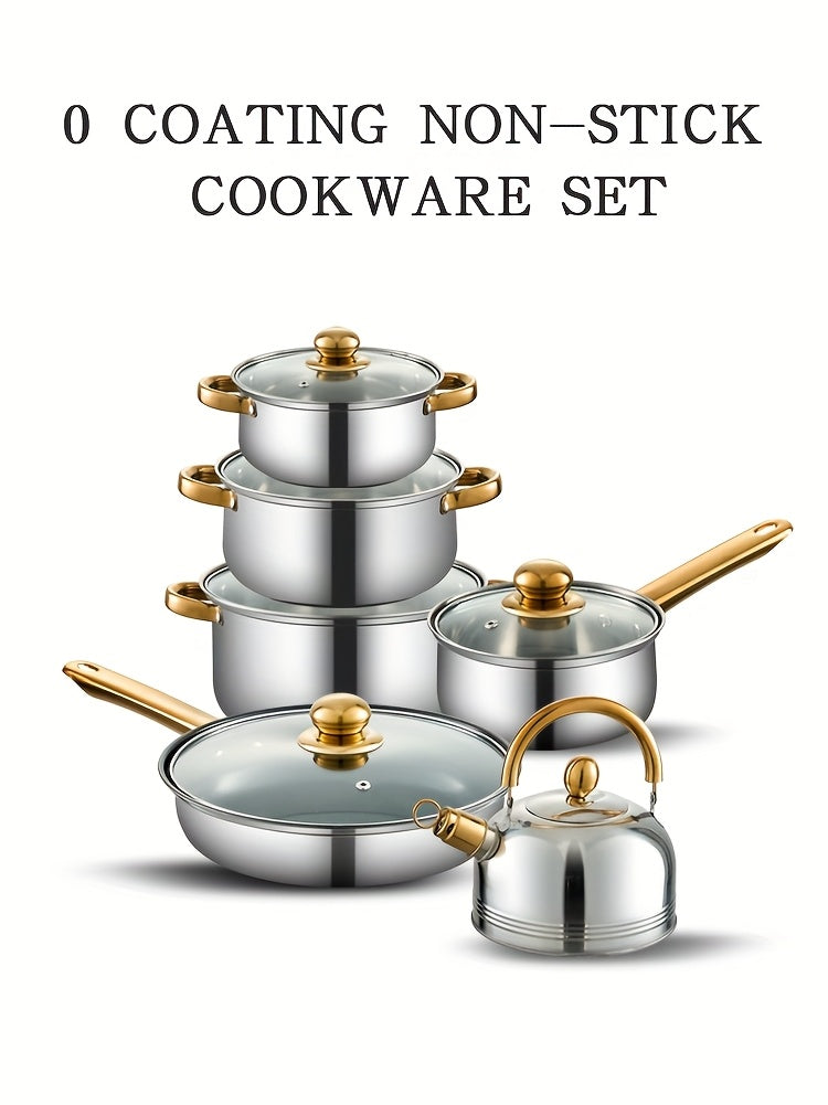 Set 12 Piese Inox cu Mânere Aurii