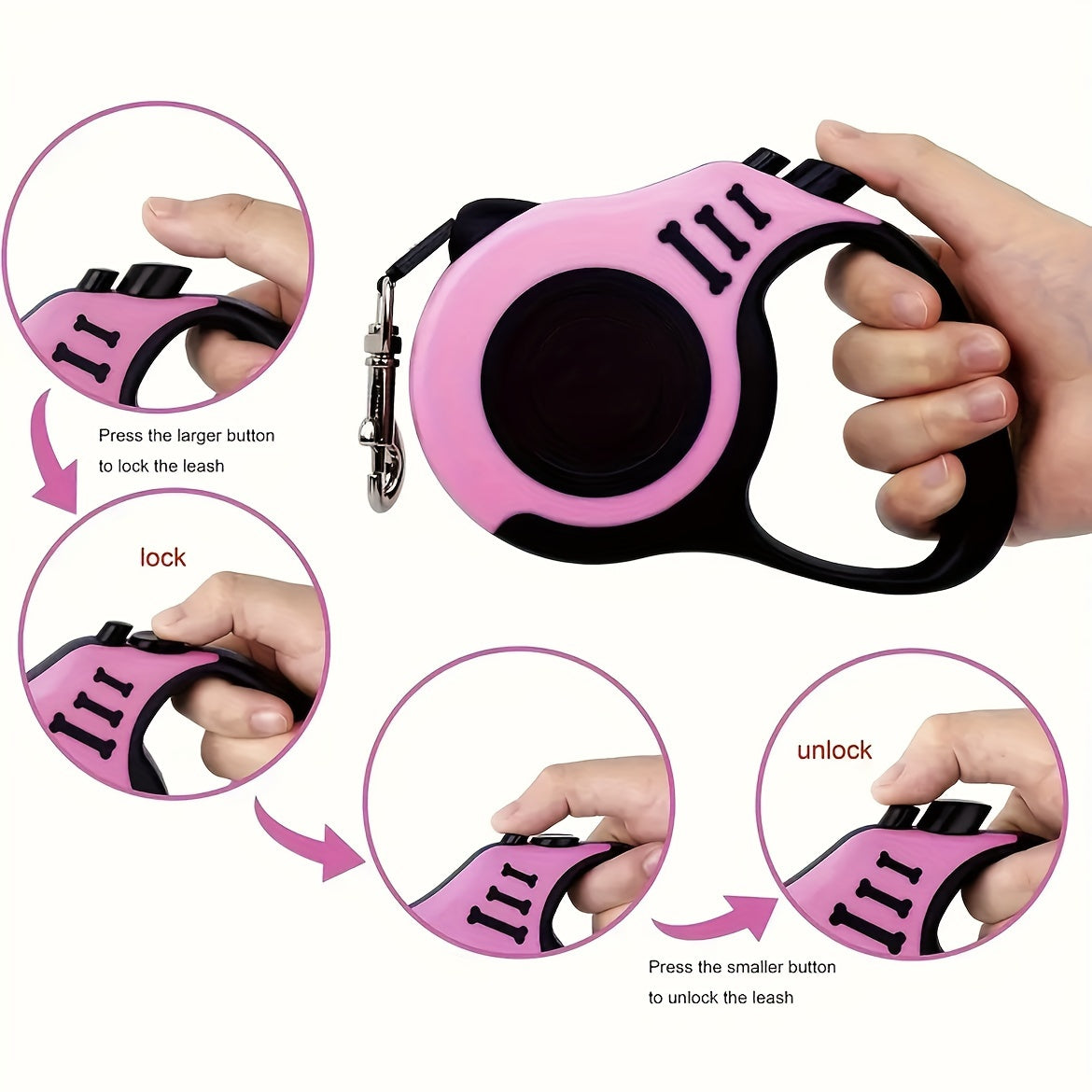 Durable Dual-Button Retractable Dog Leash, Polyamide Material
