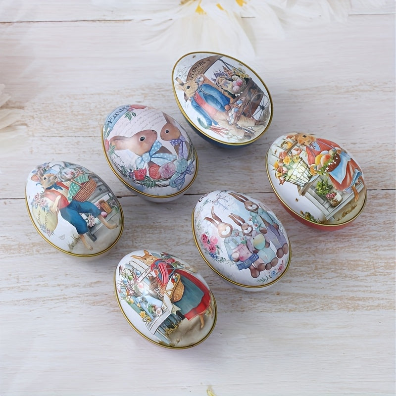 6pcs,Easter Egg Design Candy Boxes,Easter Egg Bunny Pattern Iron Gift Boxes,Happy Easter Decoration For Home,Easter Party Supplies,Easter Party Gift Boxes