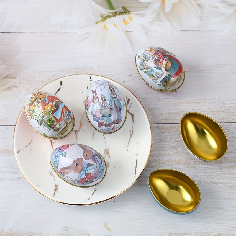 6pcs,Easter Egg Design Candy Boxes,Easter Egg Bunny Pattern Iron Gift Boxes,Happy Easter Decoration For Home,Easter Party Supplies,Easter Party Gift Boxes
