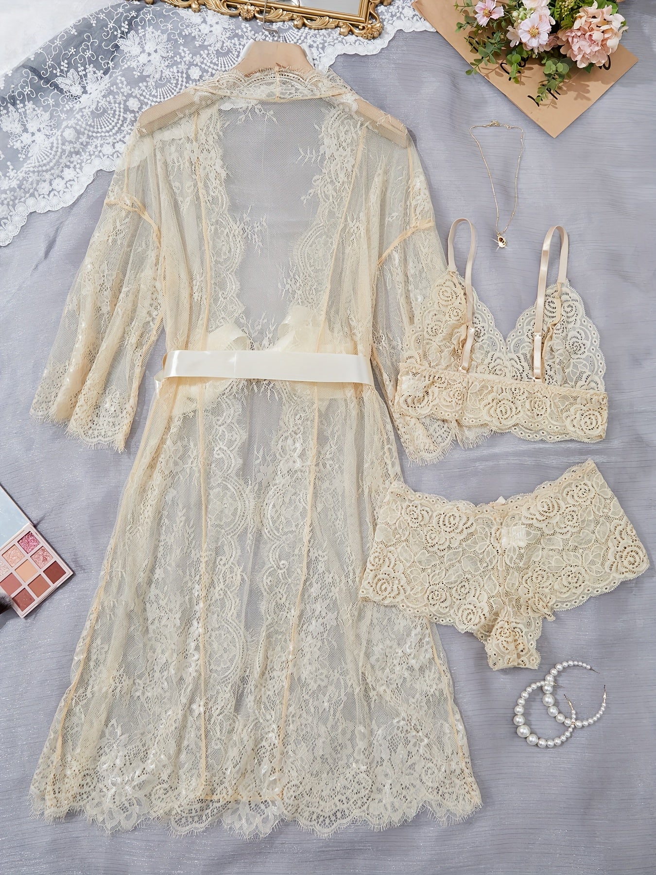 A Sexy Lingerie Set, Complemented by Large Eyelash Lace Scallop Decorations