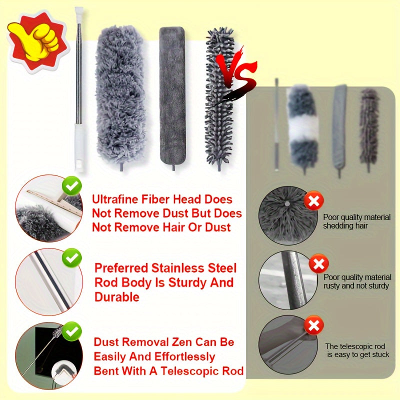 Set 4-în-1 Cuștor de Praf din Microfibră Ultra-Fină cu Tijă Extensibilă