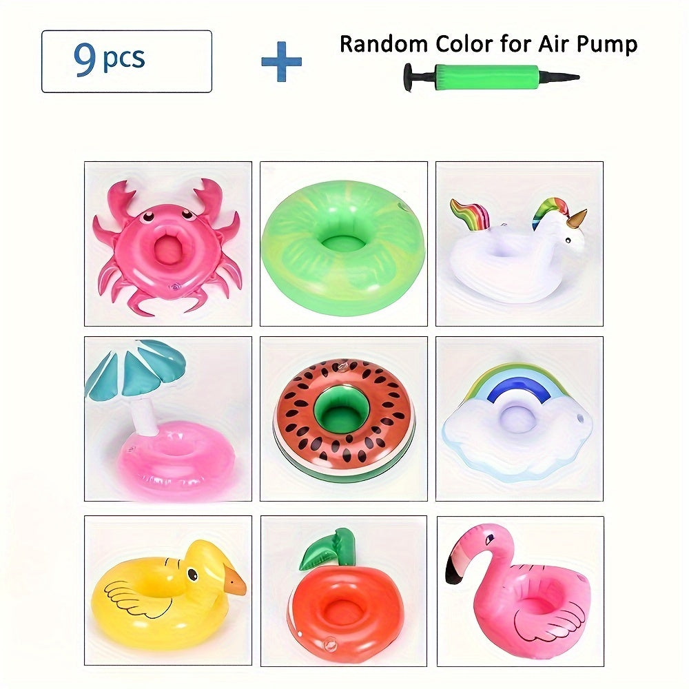 9pcs/set, Inflatable Cup Holder, Water Bottle Coaster, Water Drink Cup Holder With Air Pump