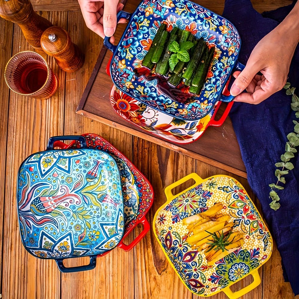 Set 4 Piese Farfurii Pătrate Boho din Ceramică