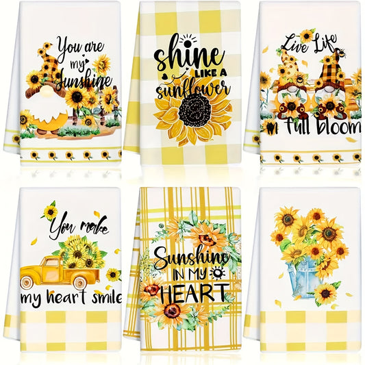 Set 6 Prosoape de Curățat cu Imprimeu Floare Soarelui