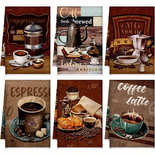 Set 6 Prosoape Vintage pentru Bucătărie cu Tematică Cafea - 45.72x66.04 cm
