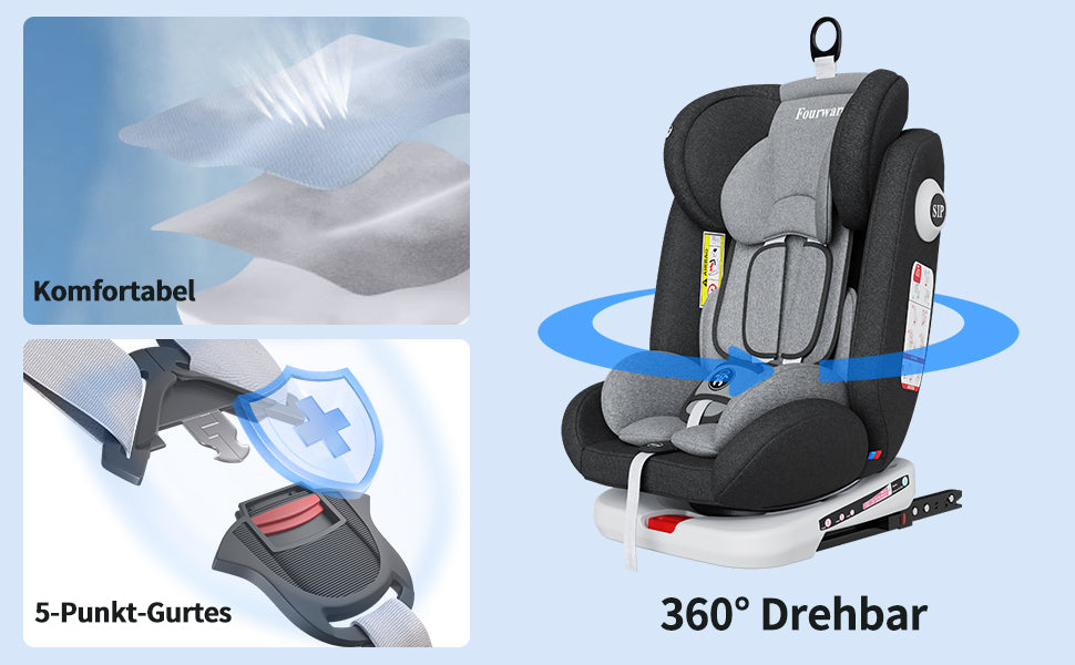 Child Baby Car Seat 360° Rotatable , Rest Position 5-Point Harness