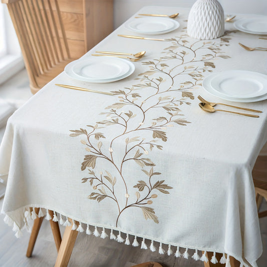 Față de Masă Bej Elegantă cu Broderie Florală