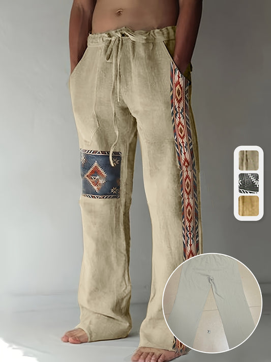 Men'S Ethnic Style Casual Pants, 65% Cotton 35% Polyester Blend