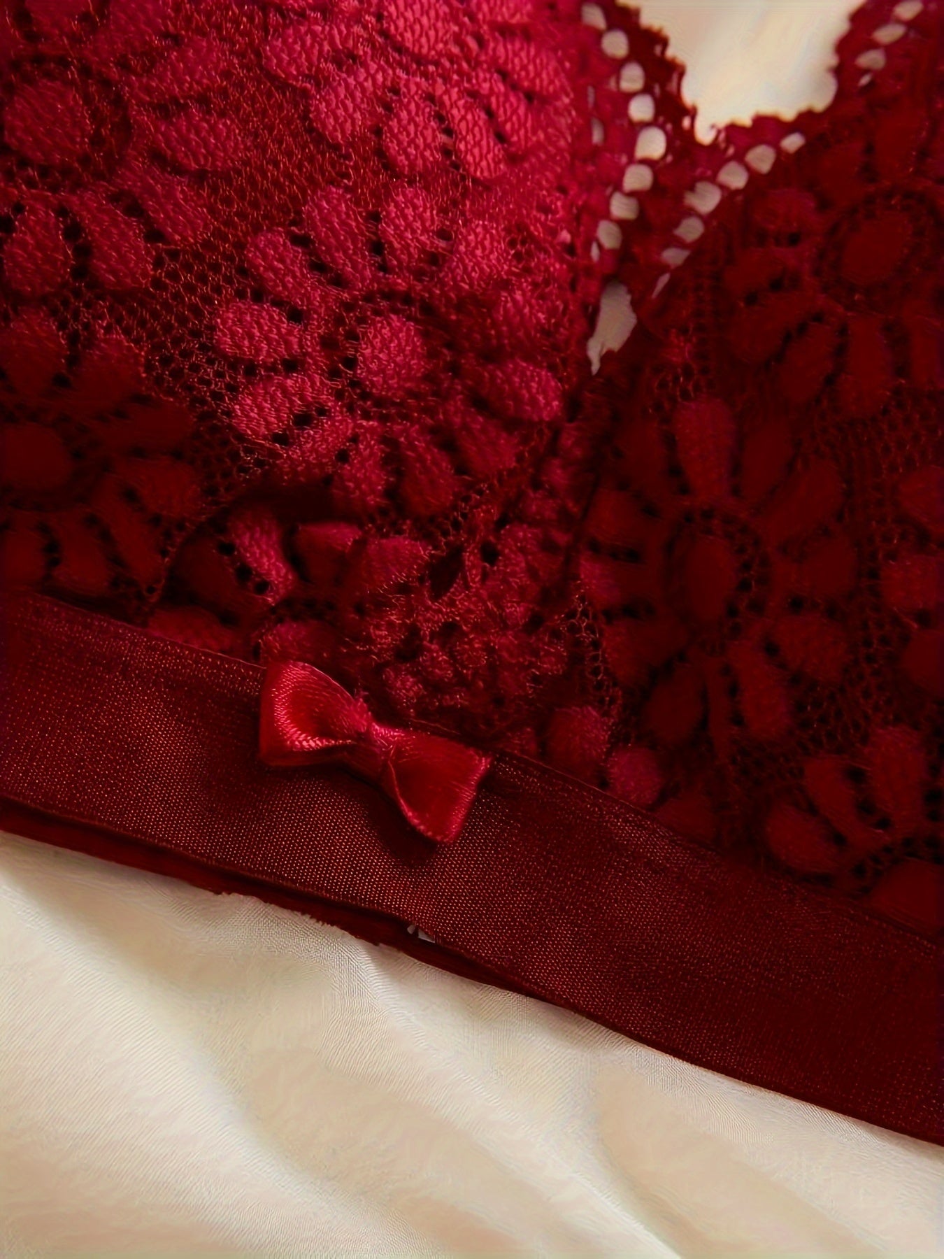 3pcs Comfortable & Breathable Lace Bra Set with Scallop Embellishments