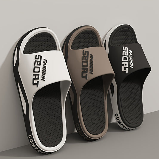 Men's Alphabet Print Fashion Slides, Casual Non Slip Slippers
