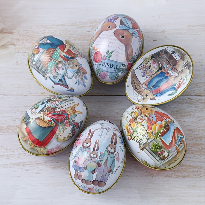 6pcs,Easter Egg Design Candy Boxes,Easter Egg Bunny Pattern Iron Gift Boxes,Happy Easter Decoration For Home,Easter Party Supplies,Easter Party Gift Boxes