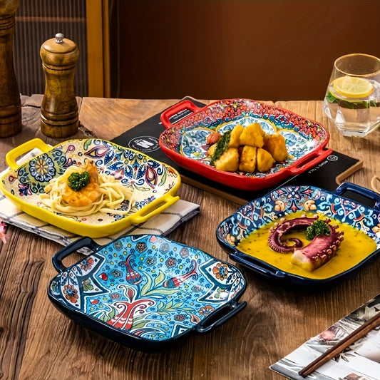 Set 4 Piese Farfurii Pătrate Boho din Ceramică
