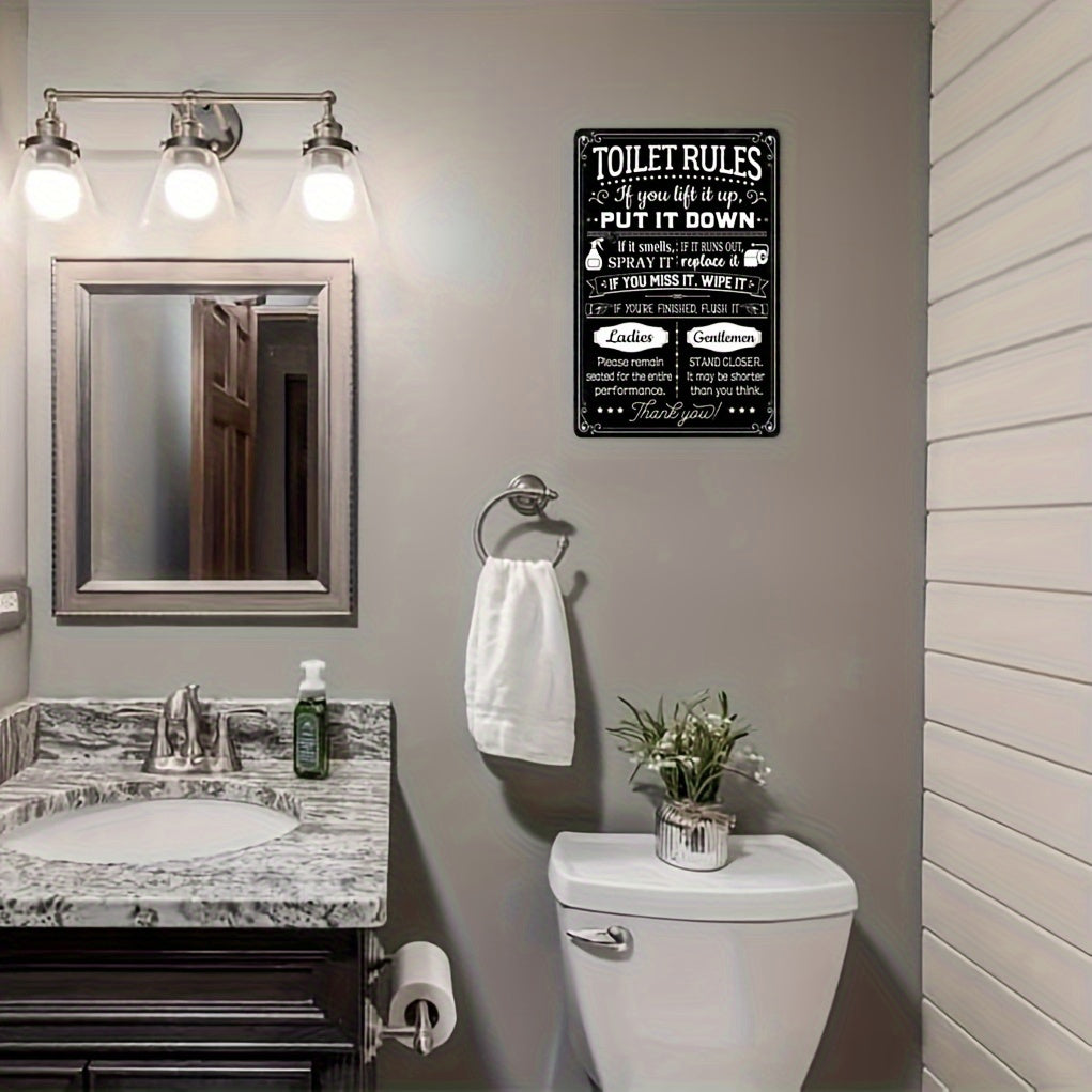 Funny Metal Toilet Rules Sign for Bathroom