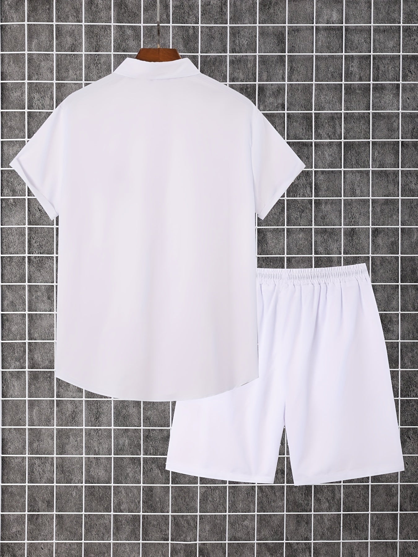 Men'S 2pcs Summer Set, Casual Print Short Sleeve Button- Shirt and Shorts