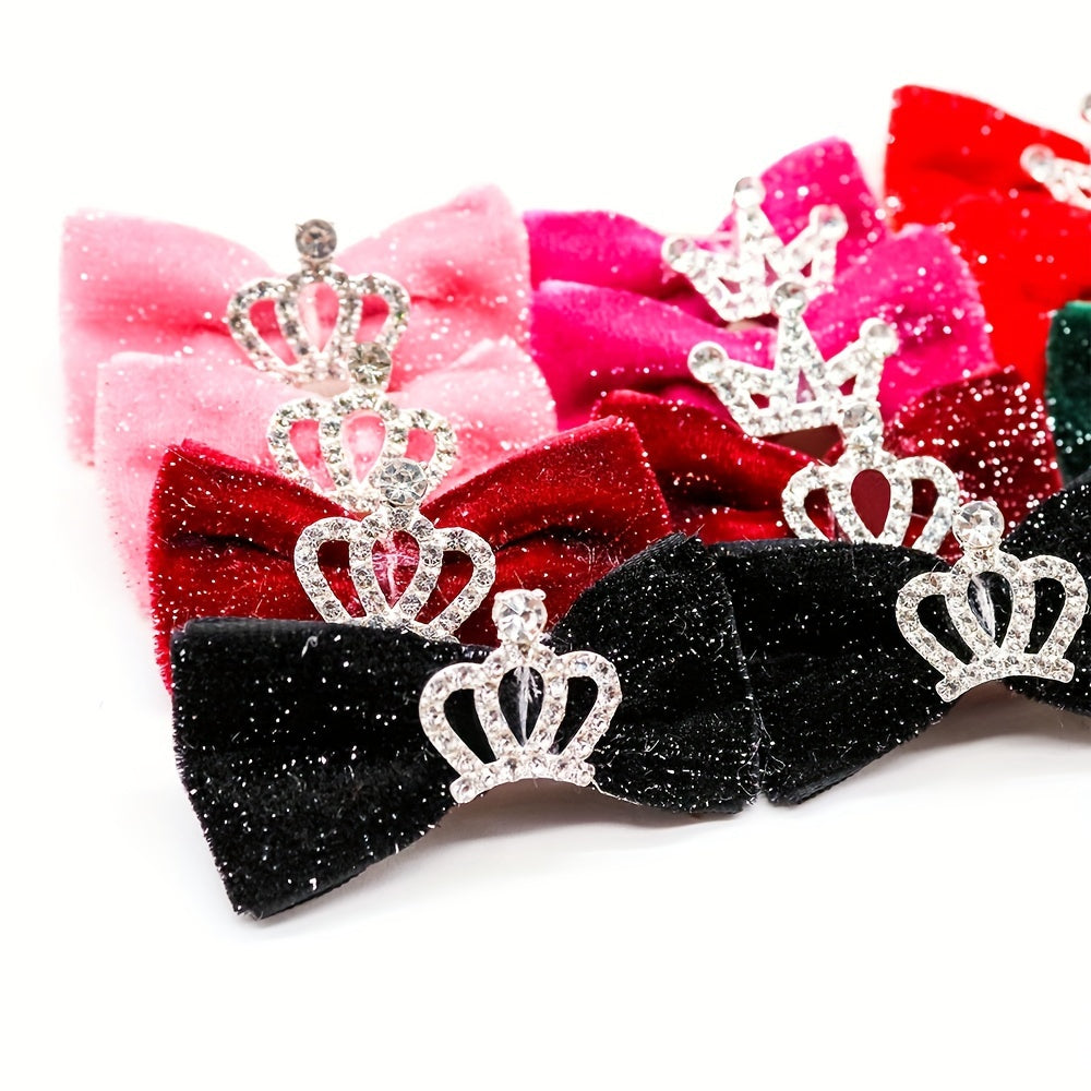 5pcs Mixed Color Crown Bow Dog Hairpins