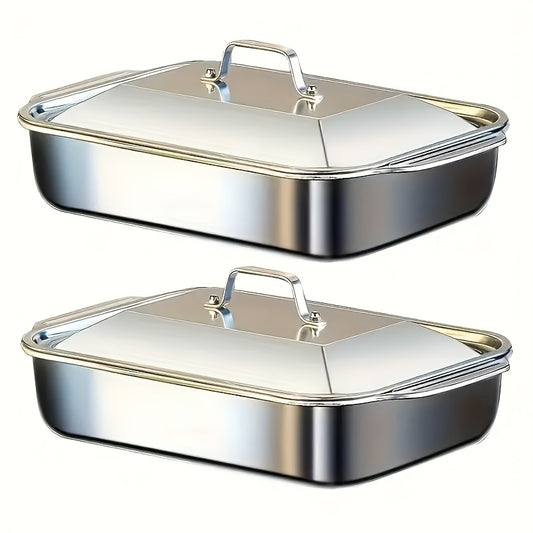 Set 2 Tăvi Mari din Inox cu Capace
