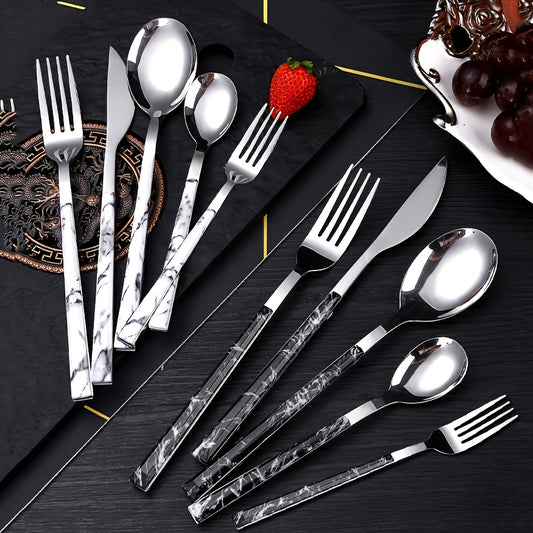 Set Tacâmuri 20/40 piese cu Mâner Texturat din Marmură