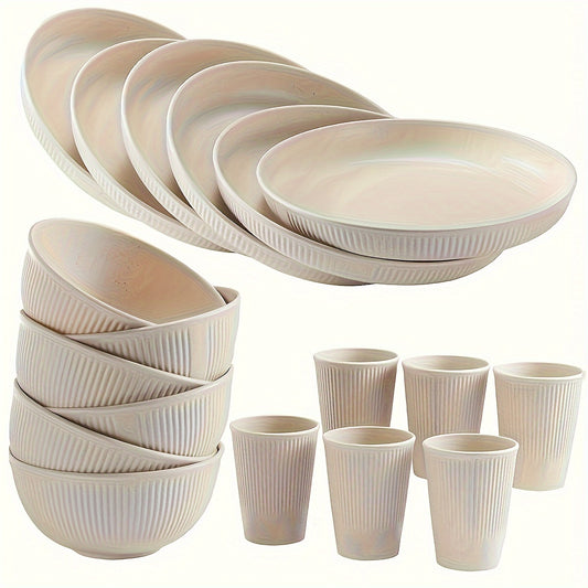 Set 18 Piese Veselă Neagră din Plastic