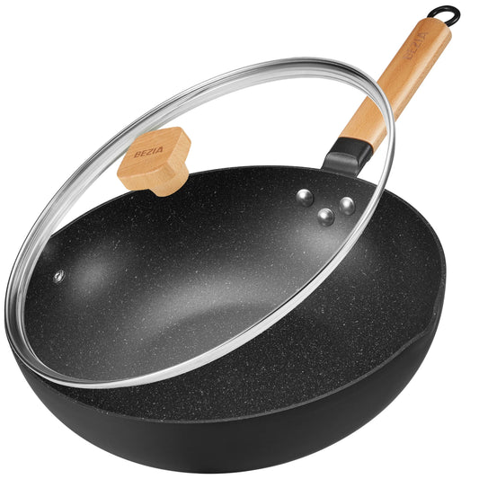 Inductions Wok with Lid, Non-Stick Wok Pan 30cm