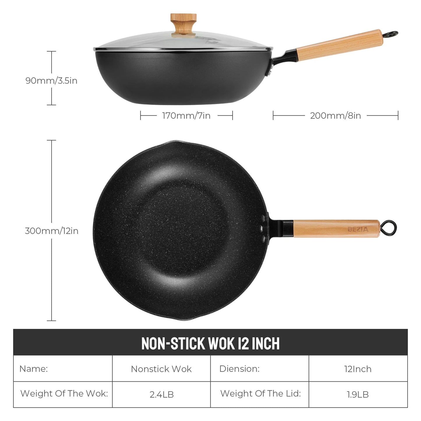 Inductions Wok with Lid, Non-Stick Wok Pan 30cm