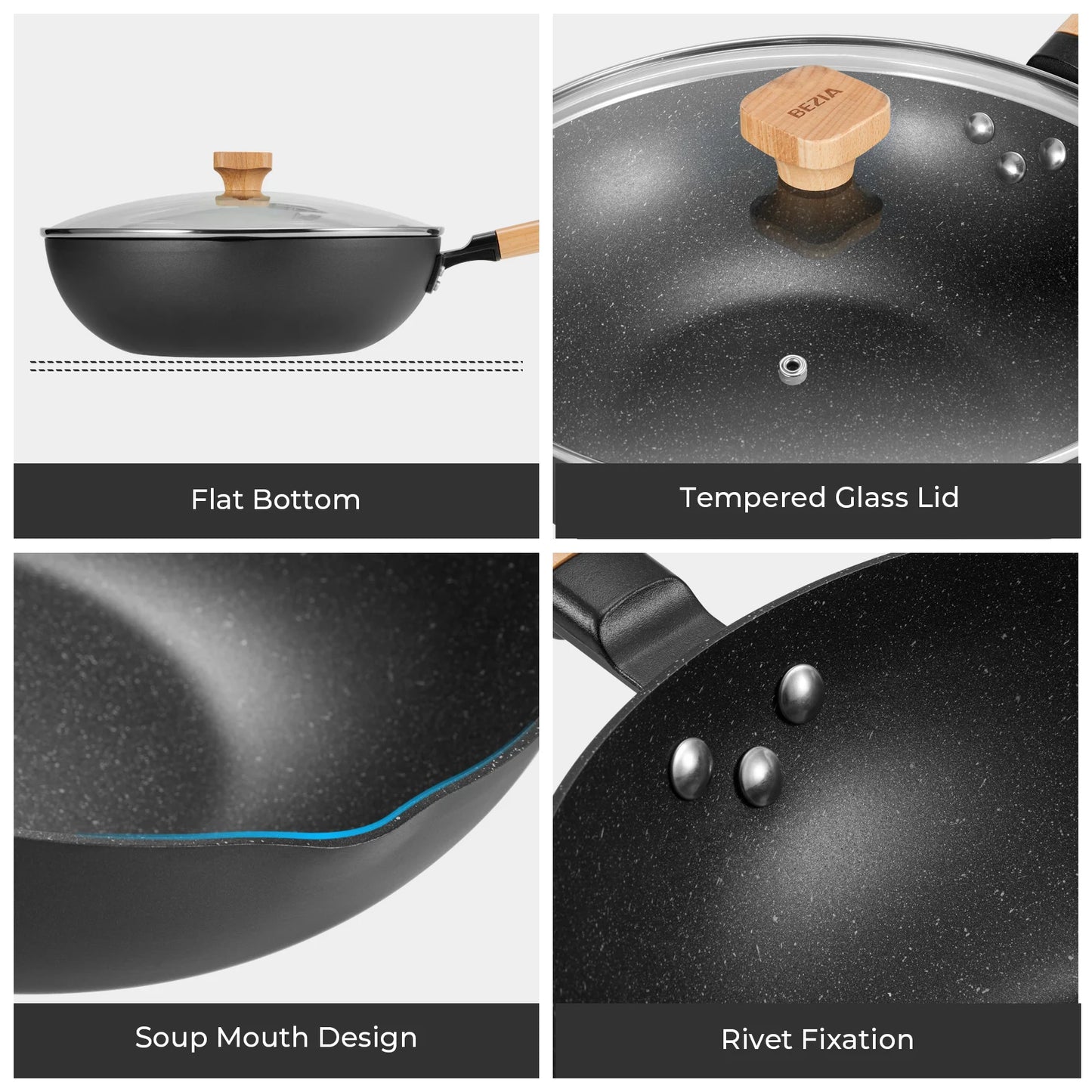 Inductions Wok with Lid, Non-Stick Wok Pan 30cm