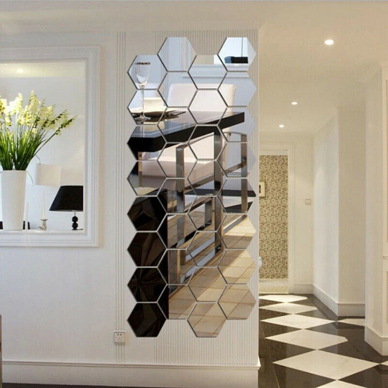 6/12pcs 3D Mirror Wall Sticker Hexagon