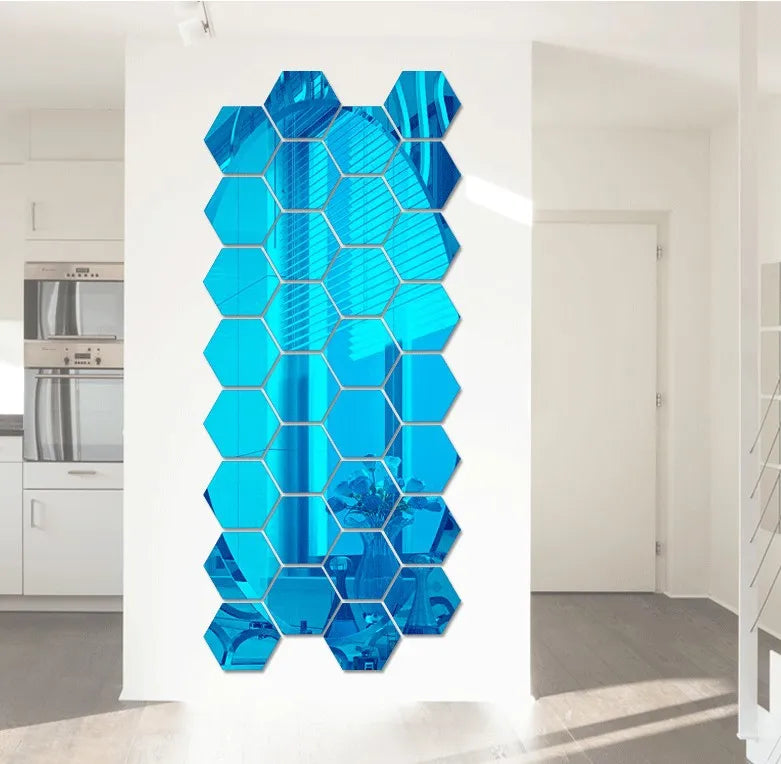 6/12pcs 3D Mirror Wall Sticker Hexagon