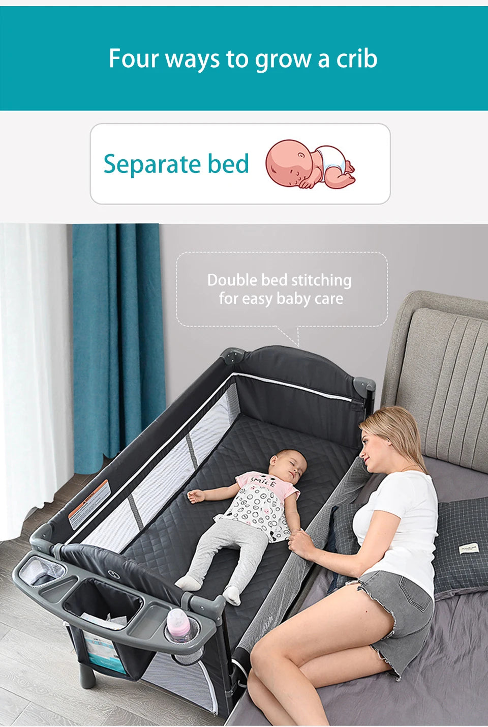 Portable Cribs for Baby with Diaper Table