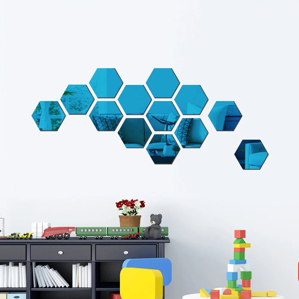 6/12pcs 3D Mirror Wall Sticker Hexagon