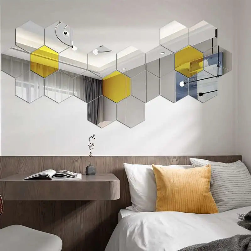 6/12pcs 3D Mirror Wall Sticker Hexagon