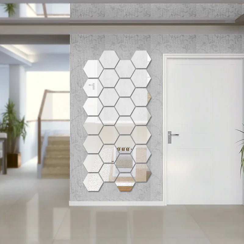 6/12pcs 3D Mirror Wall Sticker Hexagon