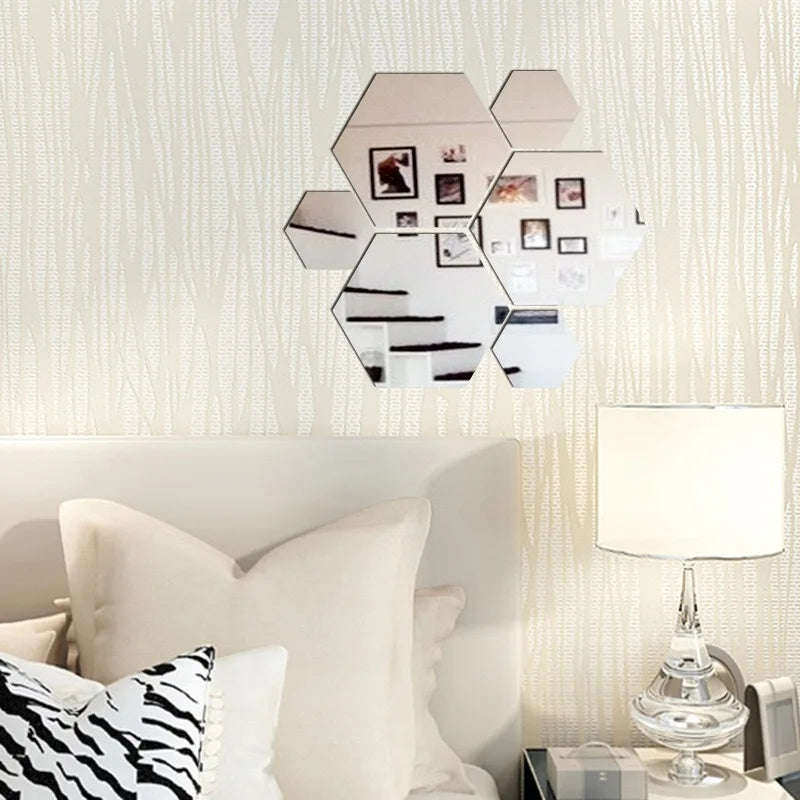 6/12pcs 3D Mirror Wall Sticker Hexagon