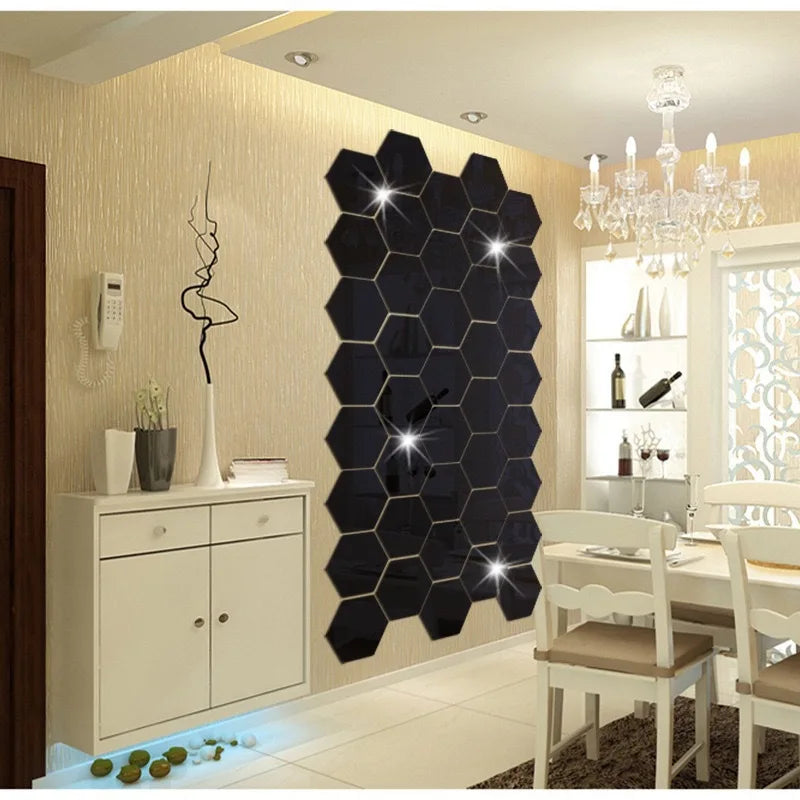 6/12pcs 3D Mirror Wall Sticker Hexagon