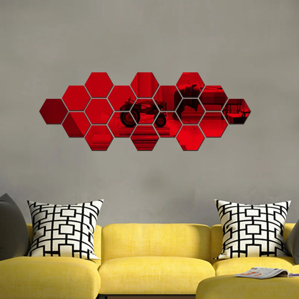 6/12pcs 3D Mirror Wall Sticker Hexagon